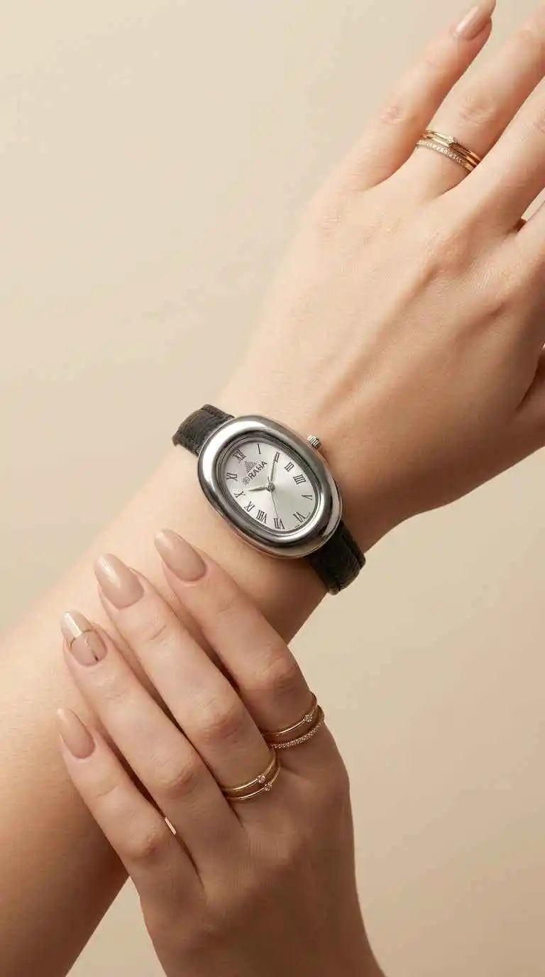 Raha Oval Women Strap Watch with elegant oval dial – daily wear jewellery Pakistan