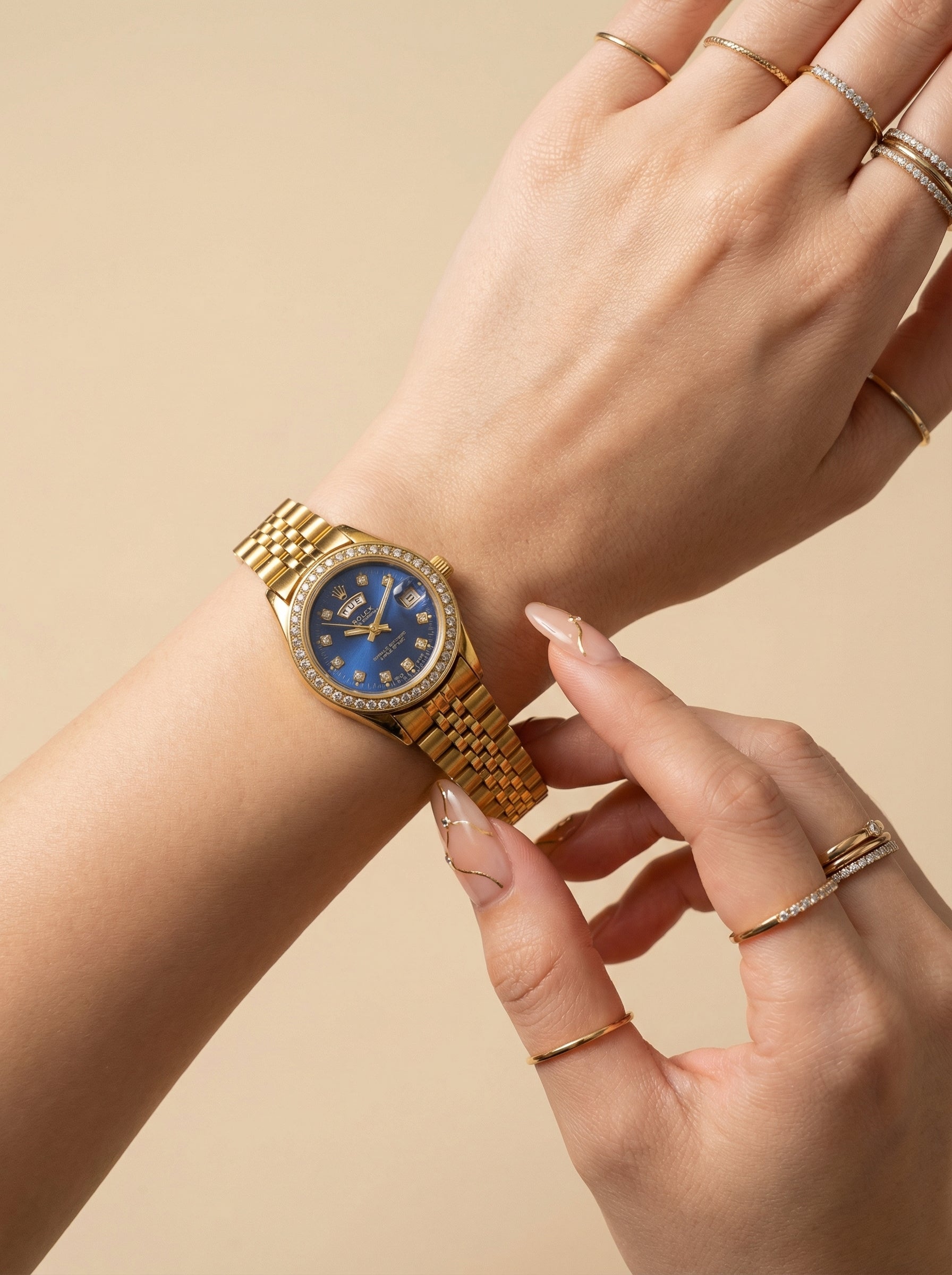 Ro-lex Blue Sparkle Day-Date Women Watch
