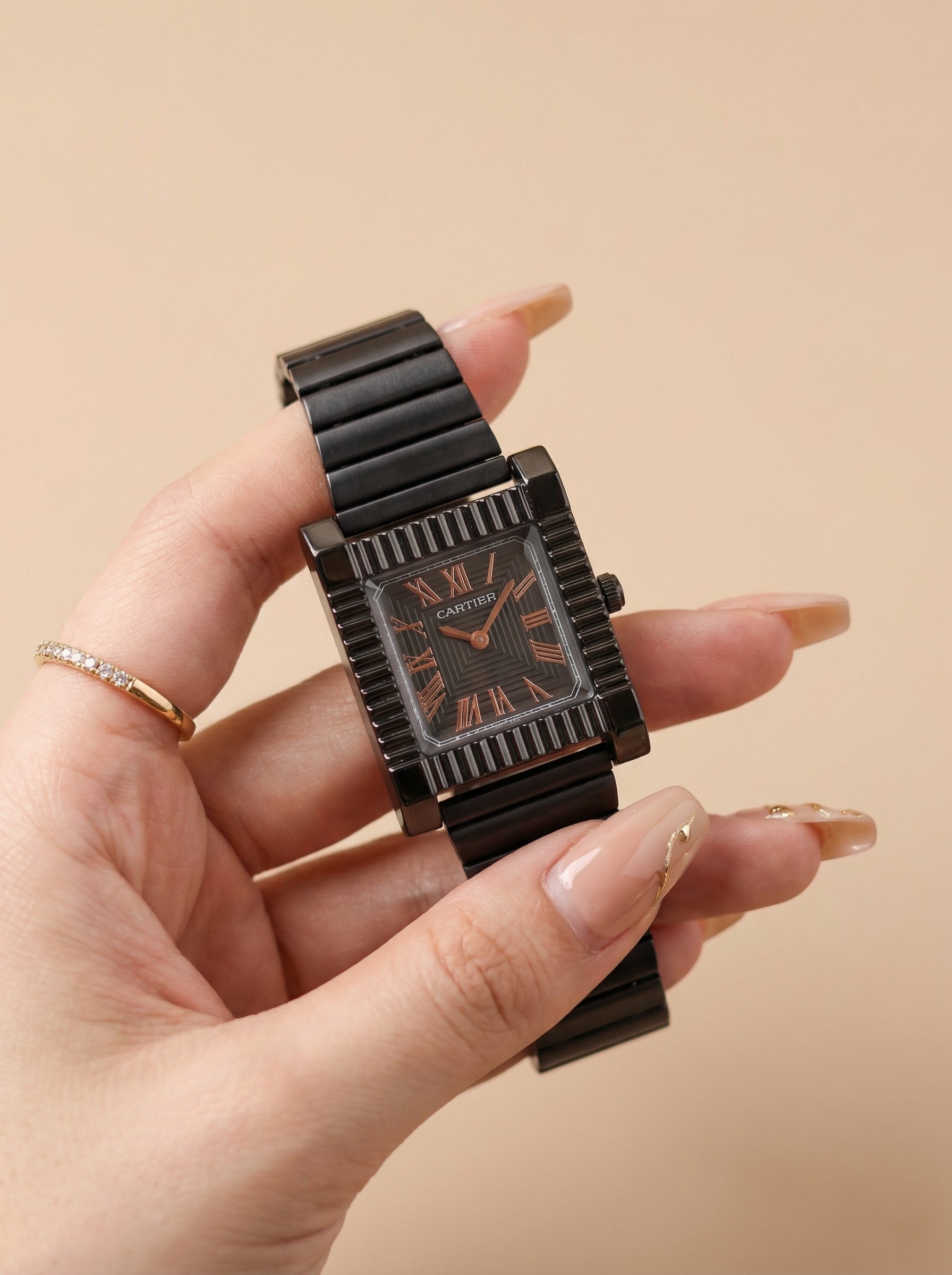 Hermes Full Black  Square Sparkle Women Watch