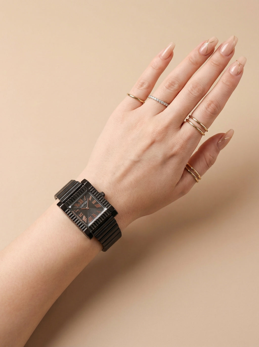 Hermes Full Black  Square Sparkle Women Watch