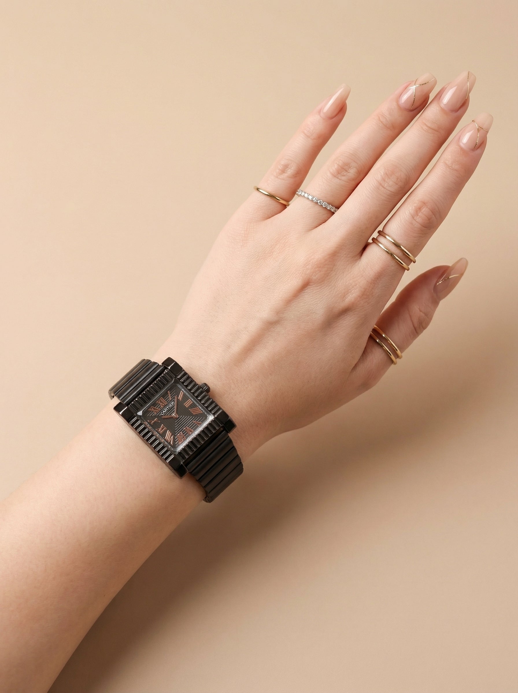 Hermes Full Black  Square Sparkle Women Watch