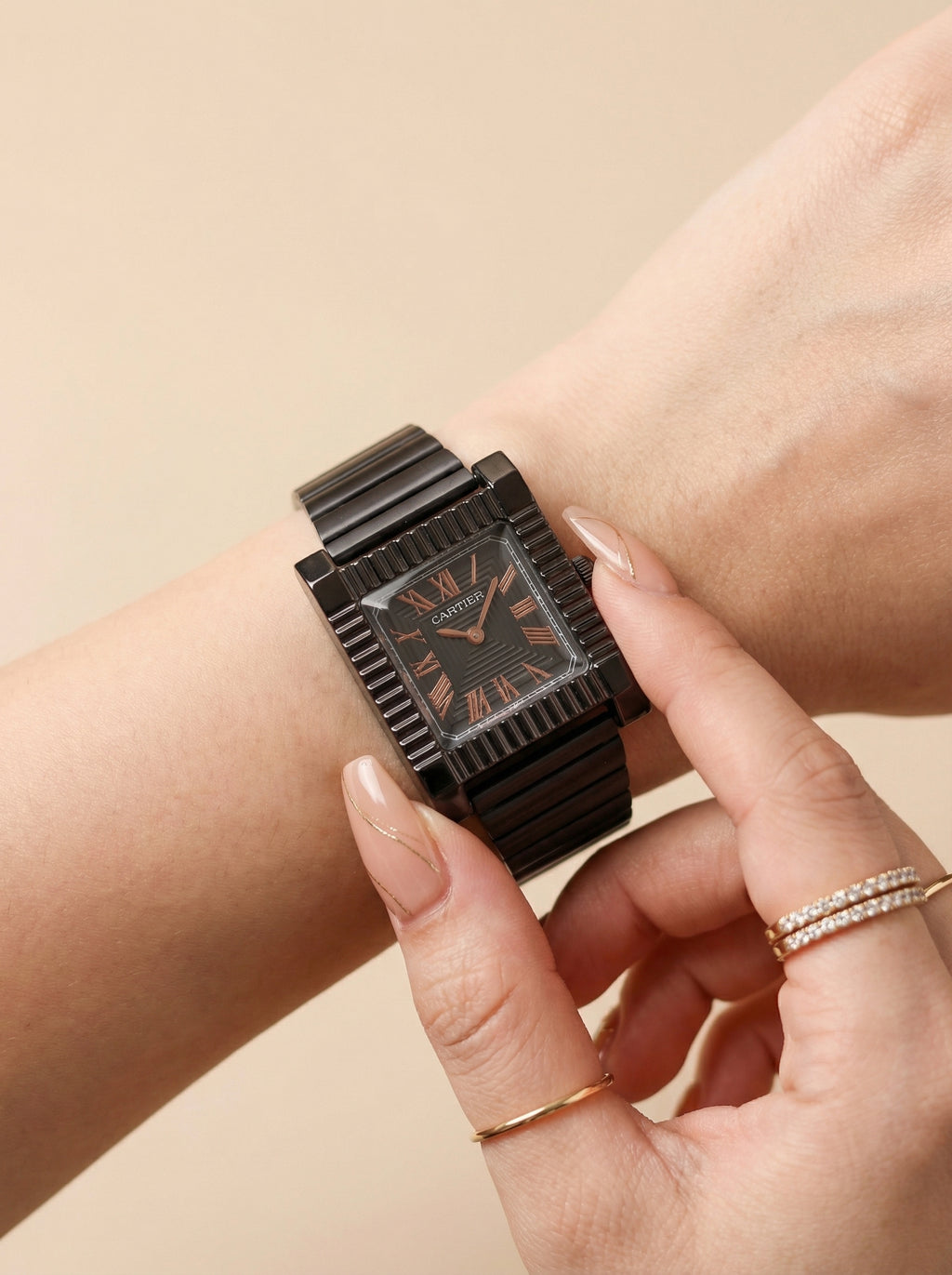 Hermes Full Black  Square Sparkle Women Watch