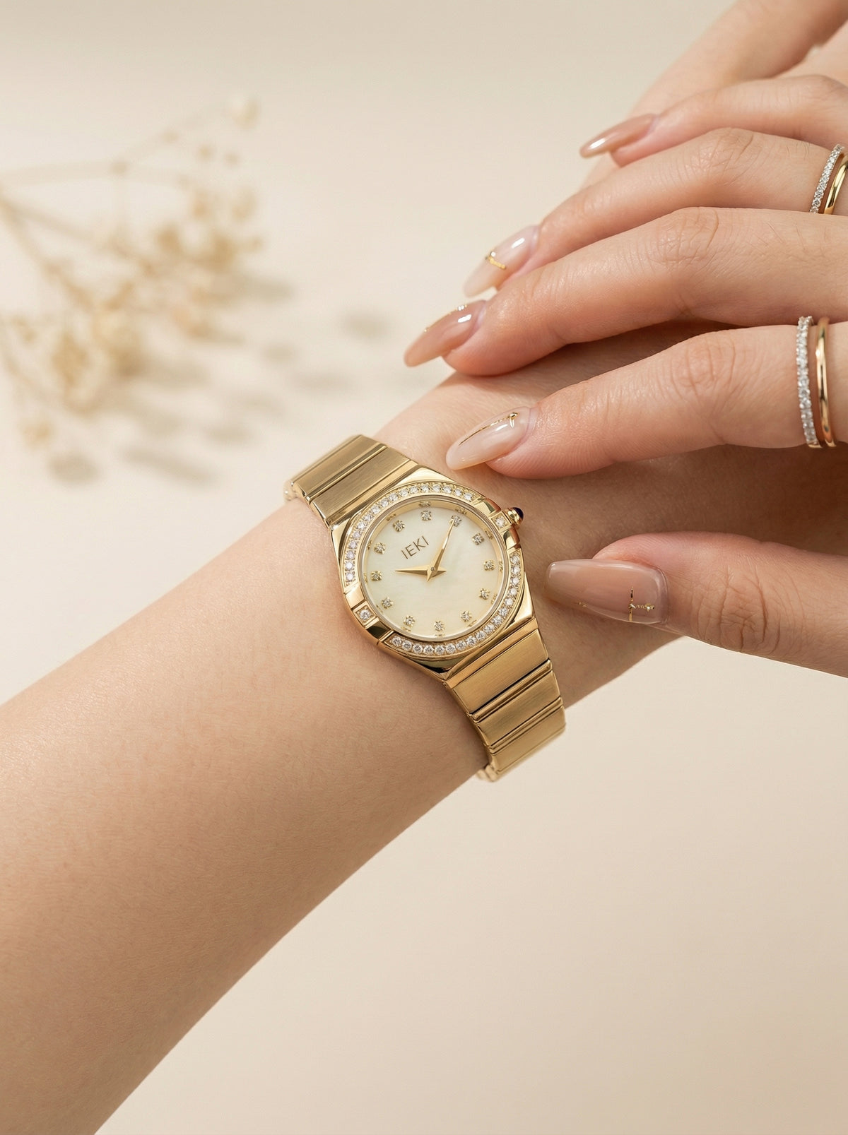 IEKI Crystal Crown Golden Women Watch