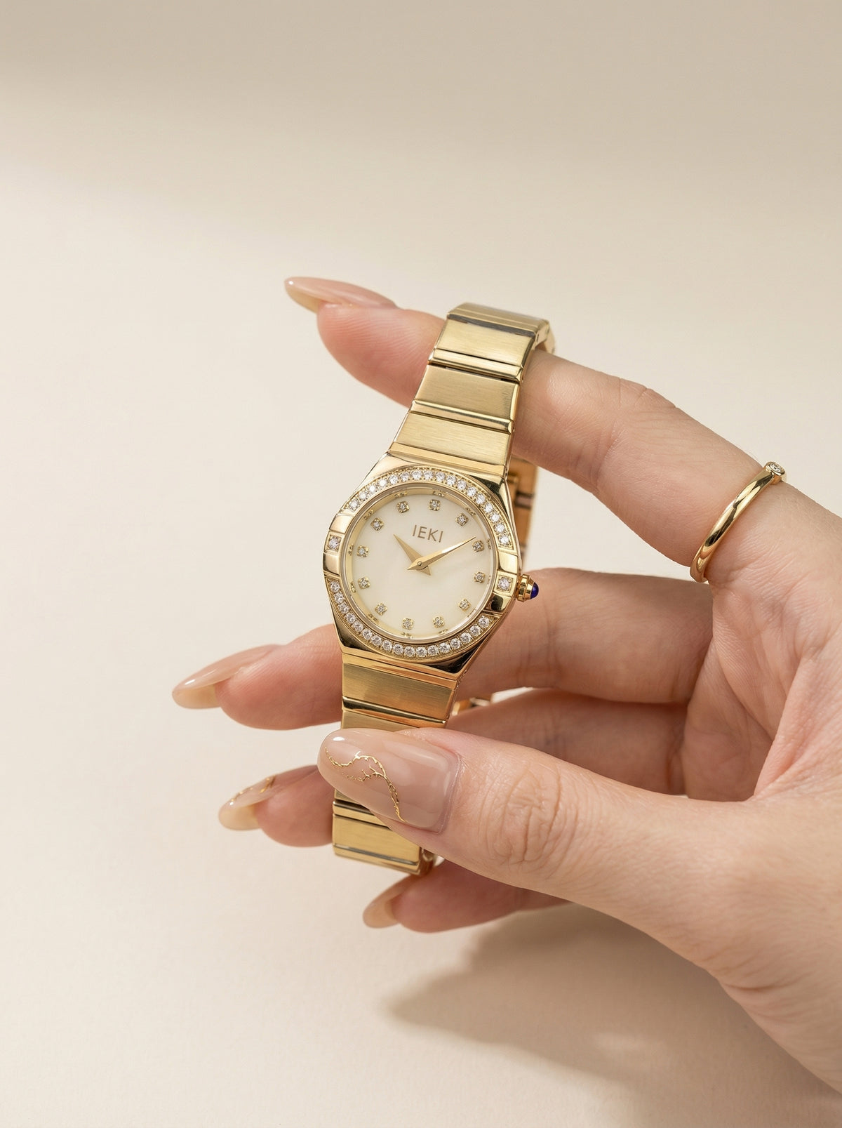 IEKI Crystal Crown Golden Women Watch