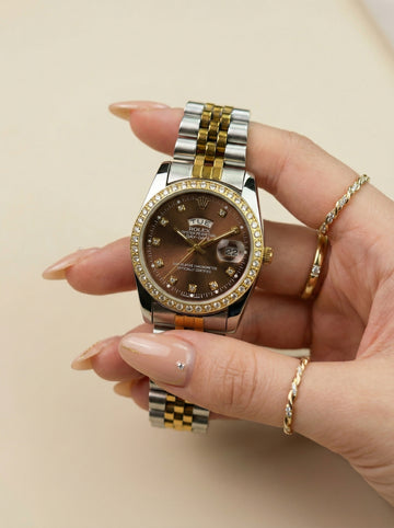 Ro-lex Chocolate Two-Tone Day-Date Women Watch