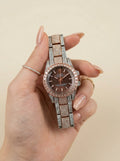 Rol-ex Two-Tone Maroon Diamond-Studded Watch