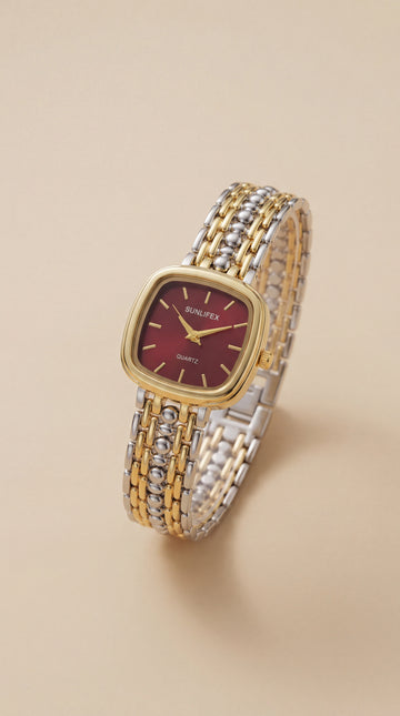 Sunflix Two Tone Women Watch - Red Dial