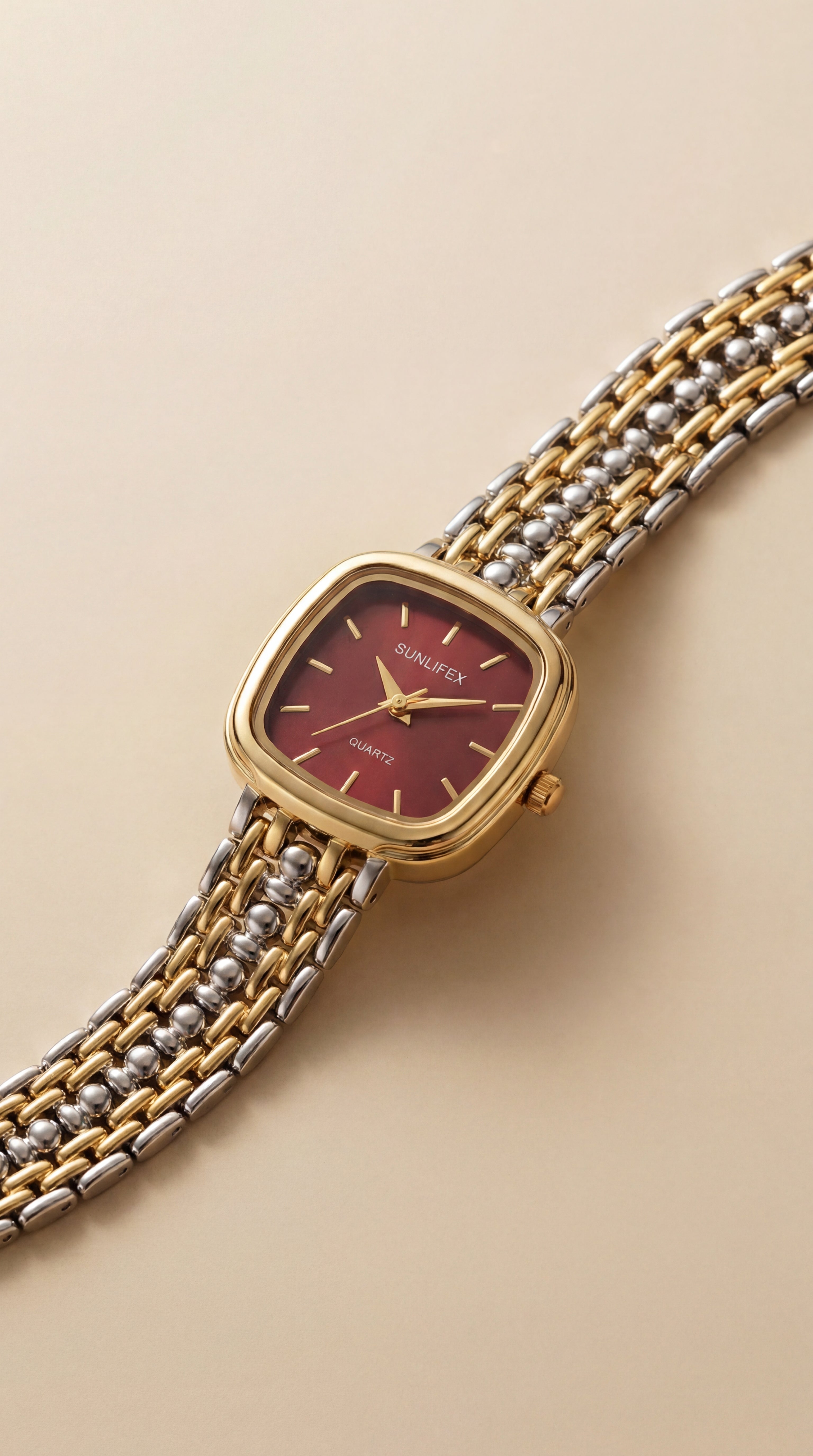 Sunflix Two Tone Women Watch - Red Dial