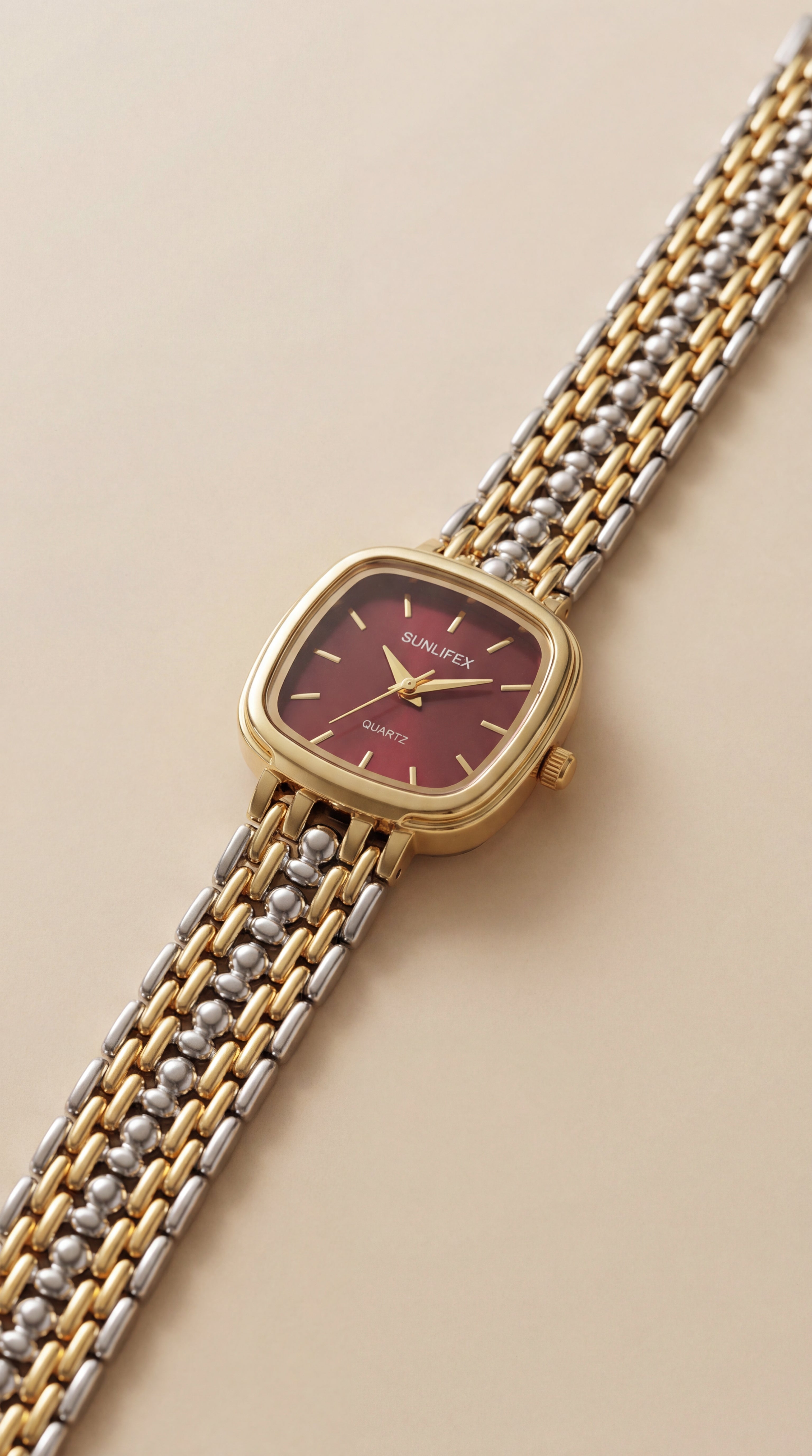Sunflix Two Tone Women Watch - Red Dial