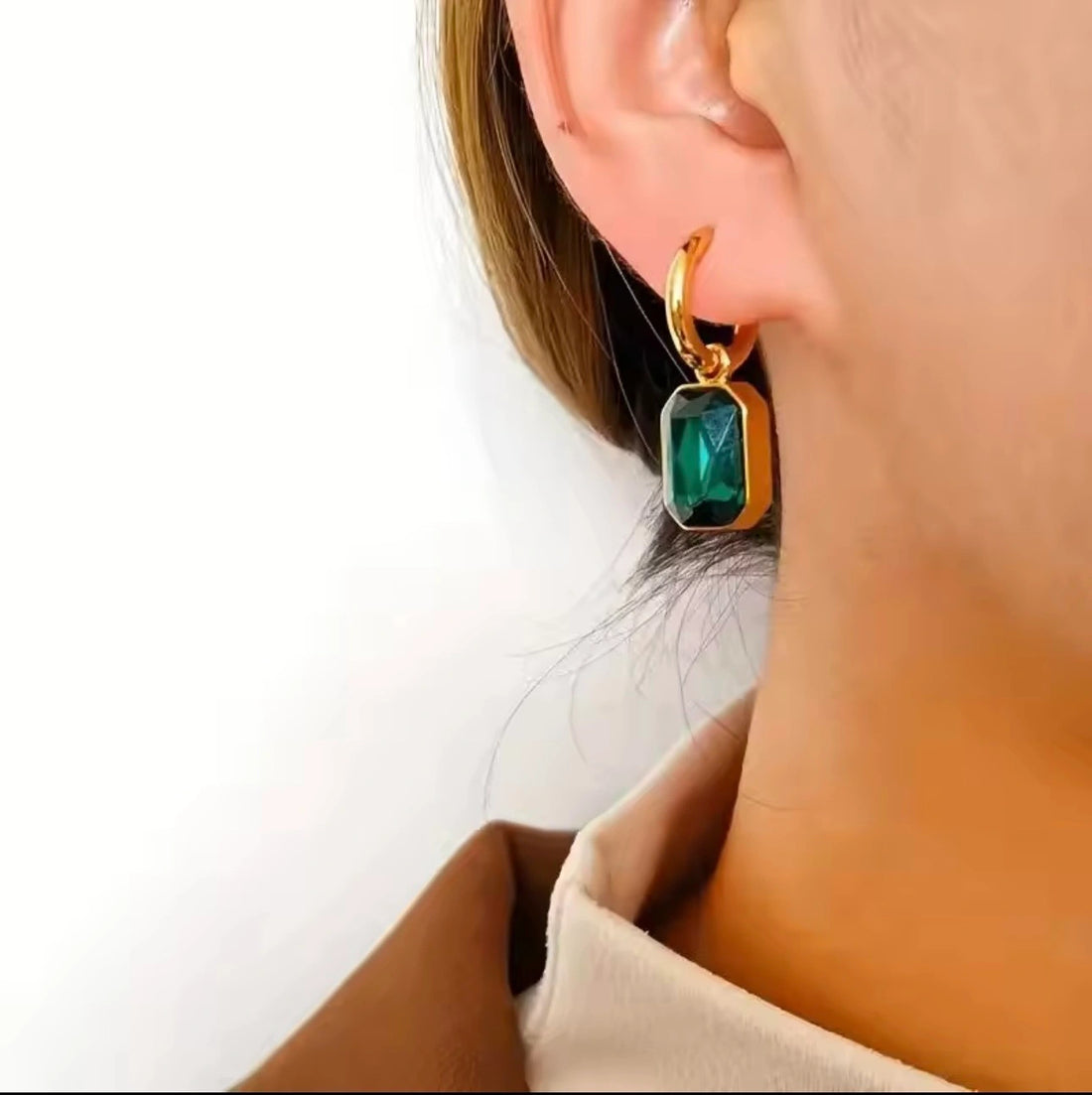 Emerald Hanging Earrings gold plated drop - Jewelistic Pakistan