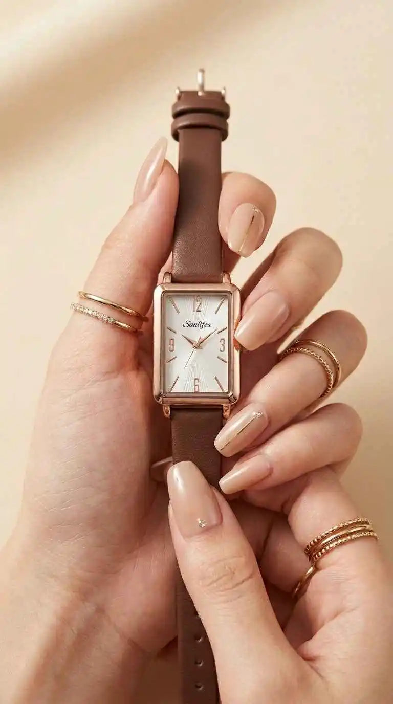 Sunliflex Retro-Classic Women's Brown Strap Watch front view - Jewelistic
