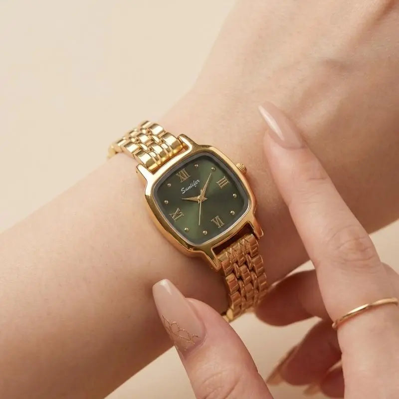 Sunliflex Emerald Vintage Square Women's Watch – Elegant Green Dial Luxury Watch for Women in Pakistan