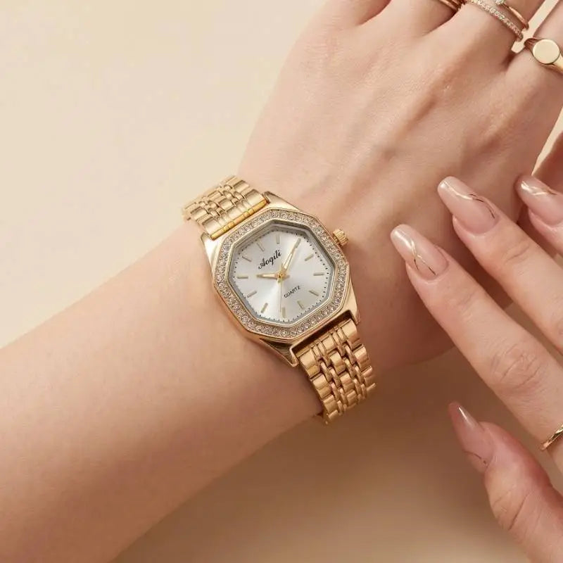 Golden Octagon Women's Watch – Stylish Office Wear Jewellery Pakistan and 18K Gold Plated Inspired Accessory