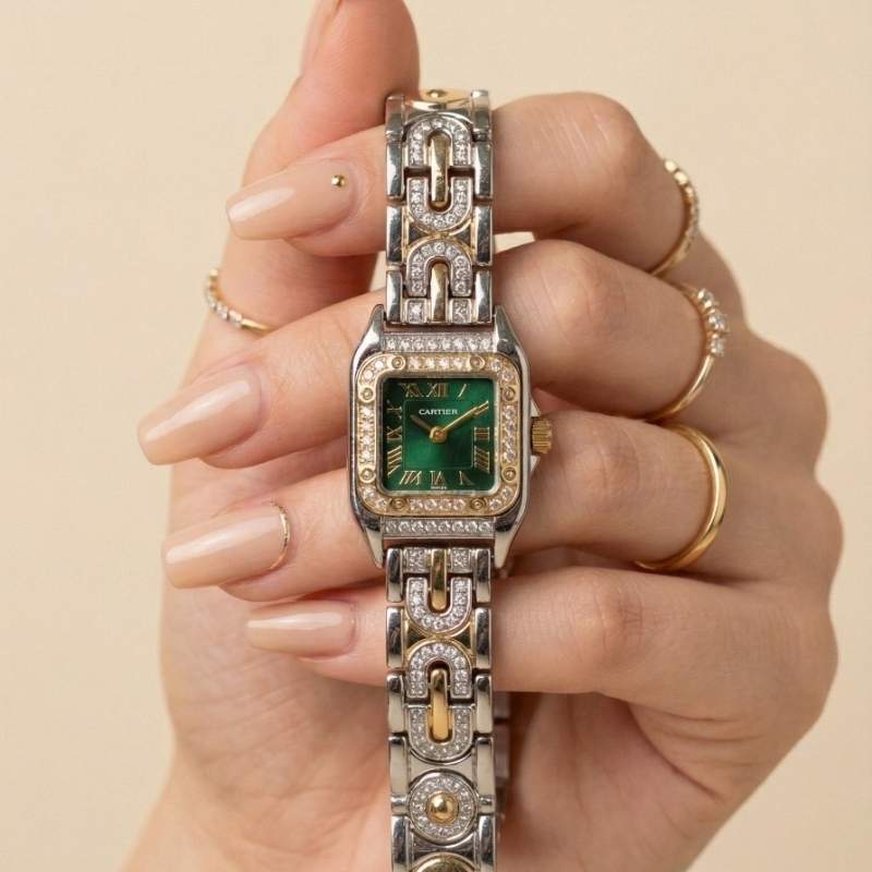 Cartier Sparkle Two Tone Green Dial Women Watch