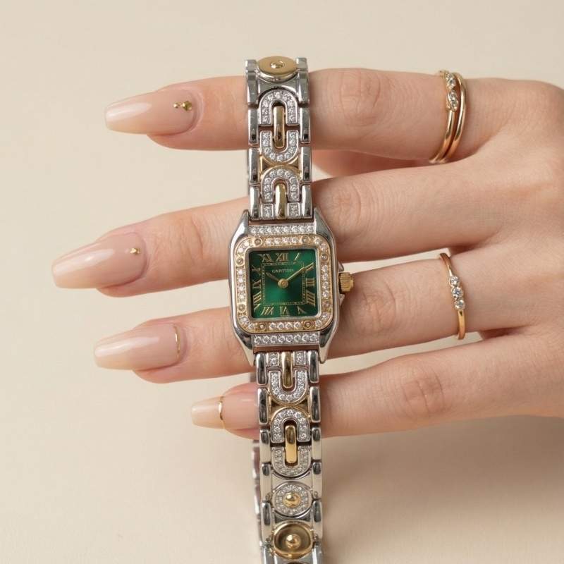Cartier Sparkle Two Tone Green Dial Women Watch