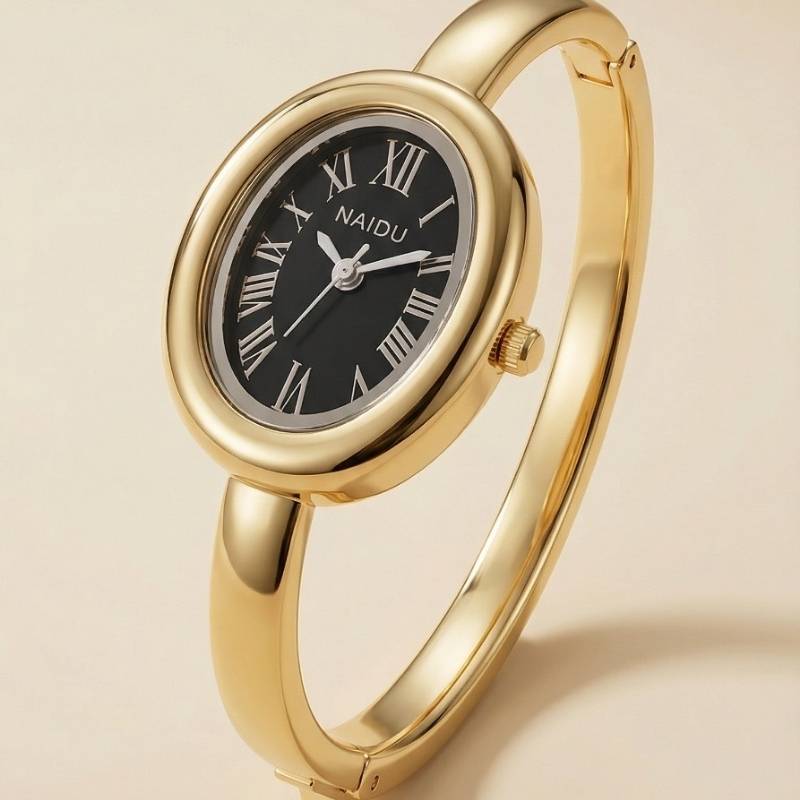 Golden Watch Bangle - Black Dial