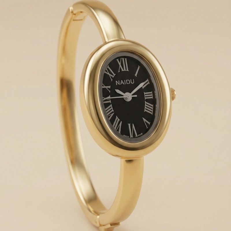 Golden Watch Bangle - Black Dial