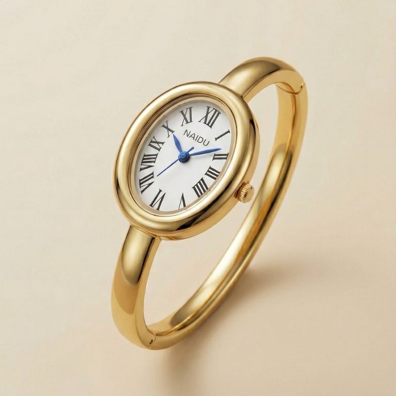 Golden Watch Bangle - White Dial