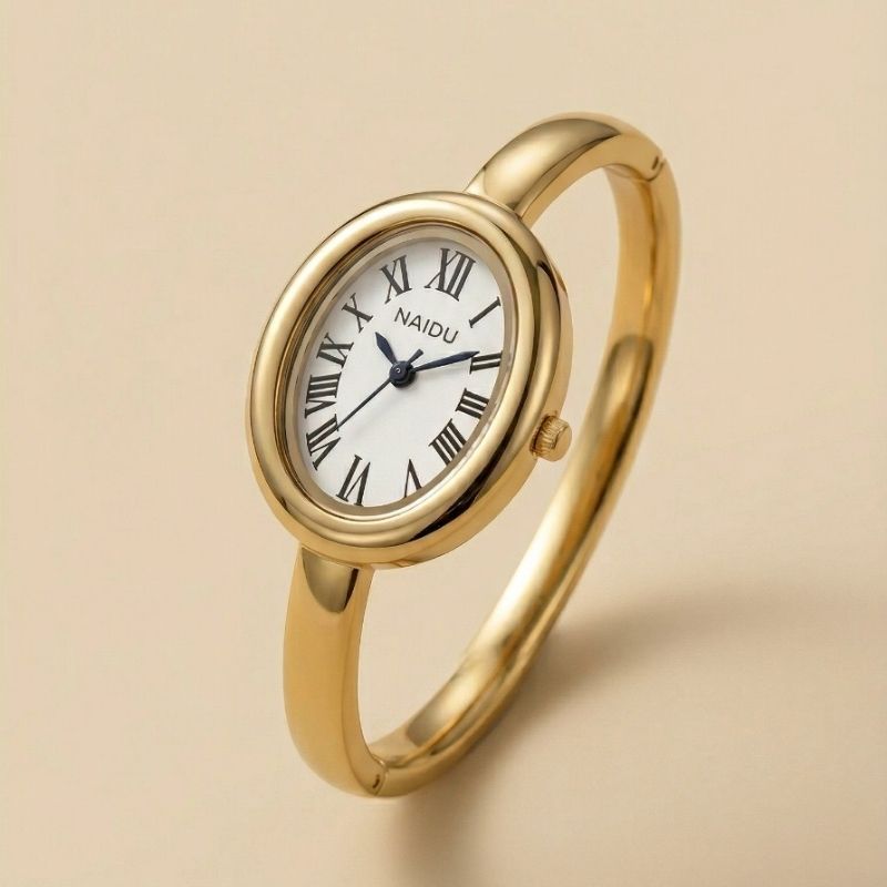Golden Watch Bangle - White Dial