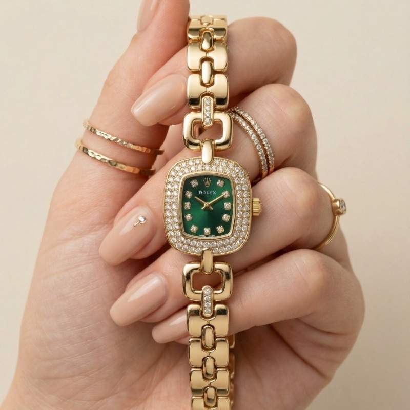 Rol-ex Opulence Silver Women Watch - Green Dial