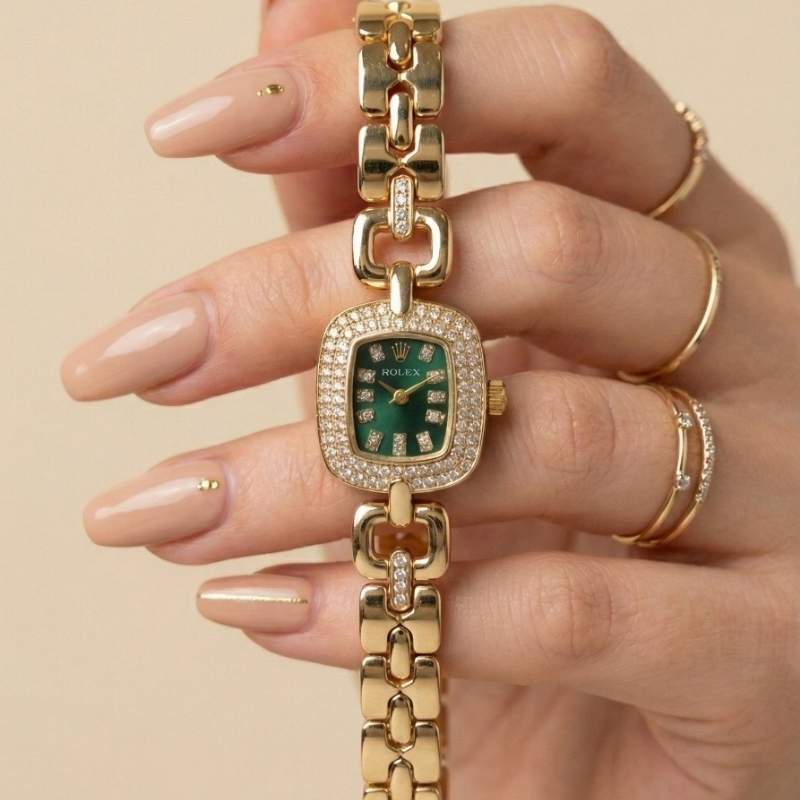 Rol-ex Opulence Silver Women Watch - Green Dial