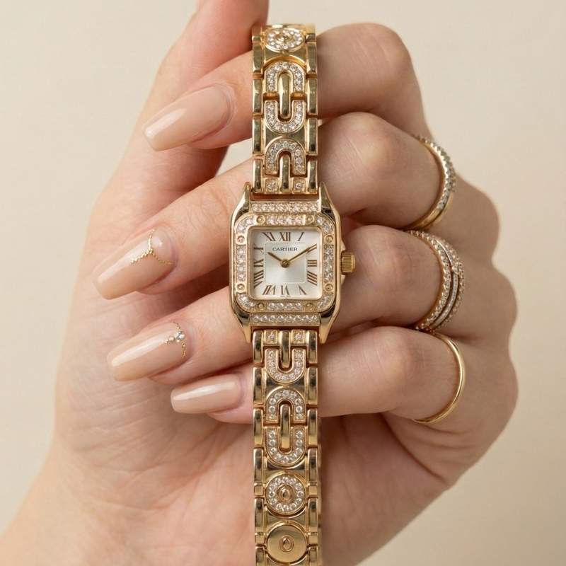 Cartier Sparkle Golden White Dial Women Watch