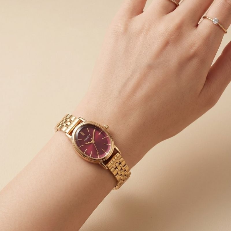 Naidu Burgundy Oval Women Watch | Elegant Oval Dial Watch Pakistan