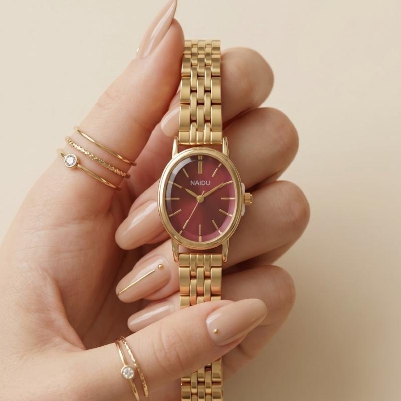 Naidu Burgundy Oval Women Watch | Elegant Oval Dial Watch Pakistan