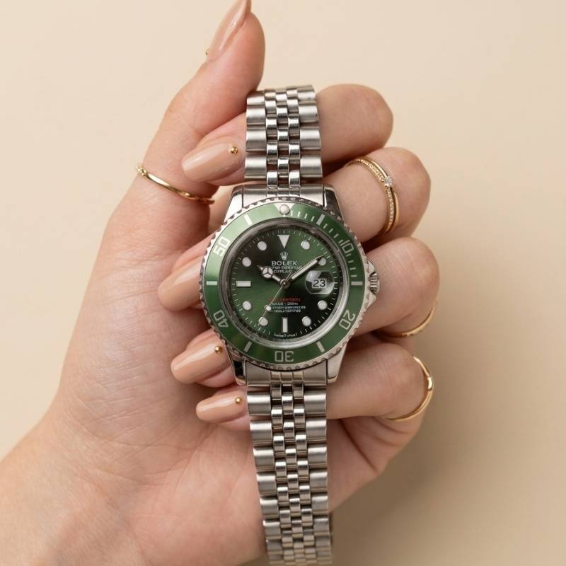 Rolex Submariner Silver-Green Dial Women Watch