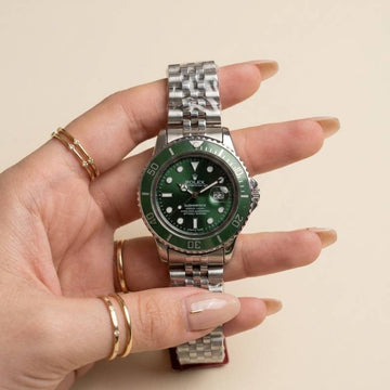 Rolex Submariner Silver-Green Dial Women Watch