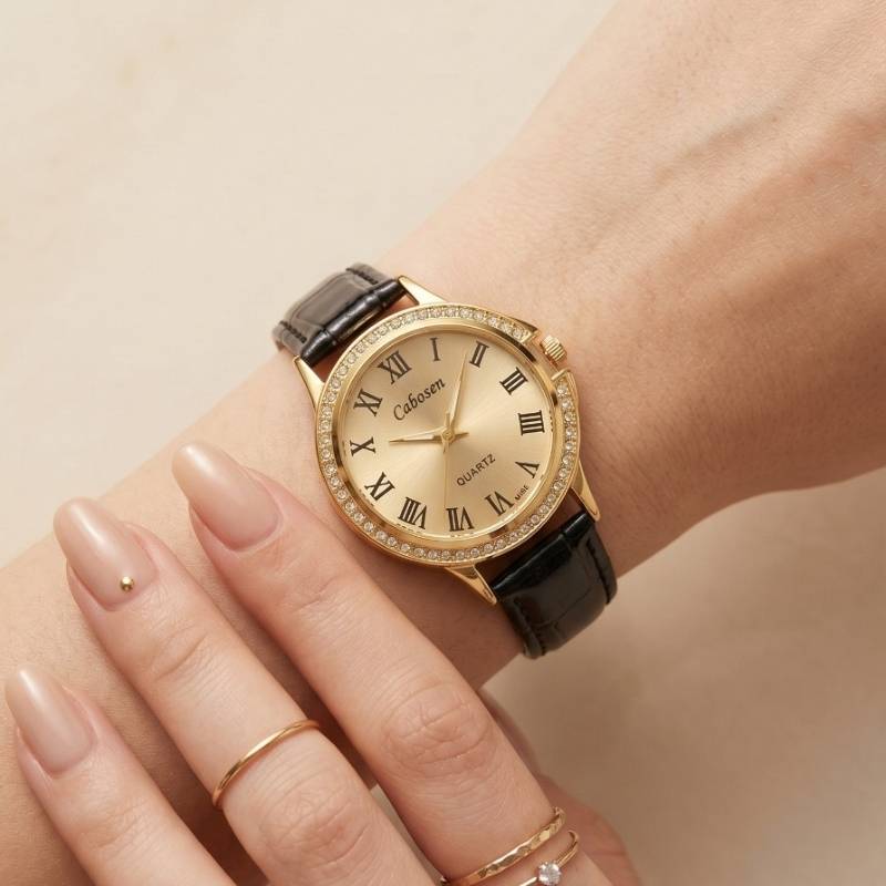 Cabosen Classic Black Women's Strap Watch – Luxury Office Wear Watch