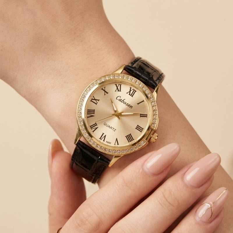 Cabosen Classic Black Women's Strap Watch – Luxury Office Wear Watch