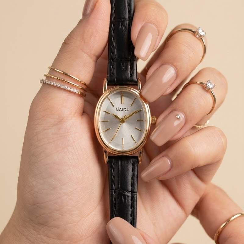 Naidu Vintage Croc Black Women's Watch – Premium Leather Strap Watch