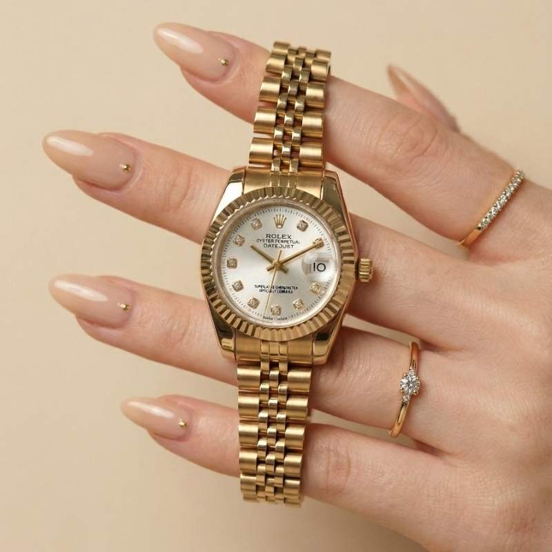 Rolex Golden White Datejust Women Watch