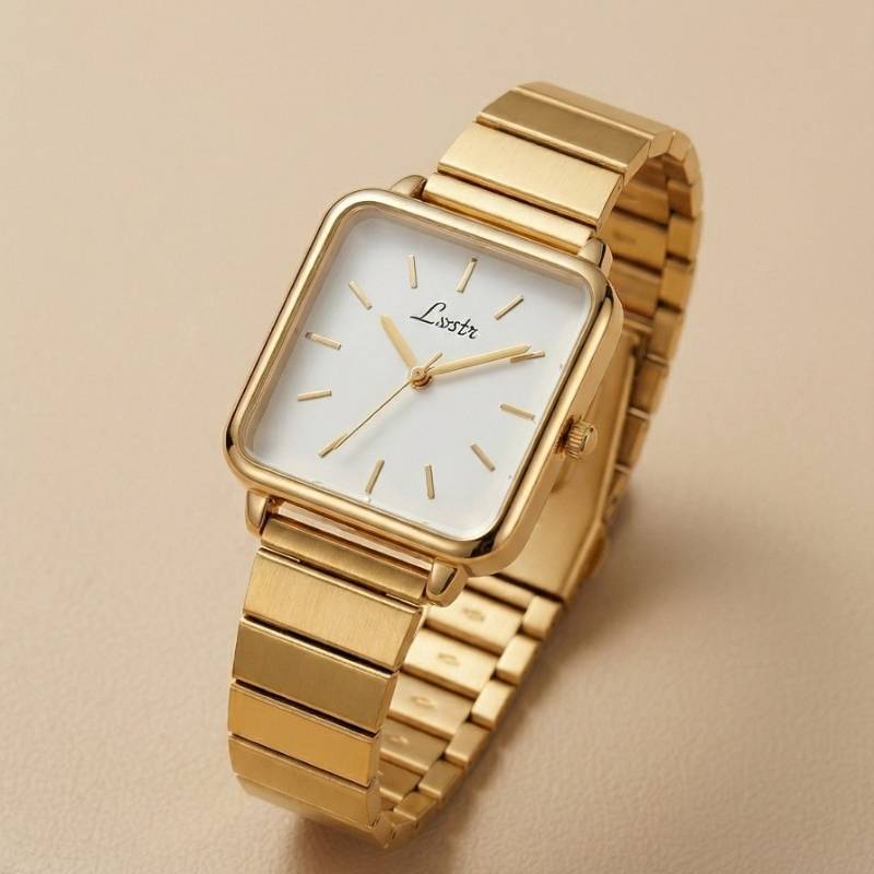 Lsotr Gold White Dial Quadro Pressed Women Watch