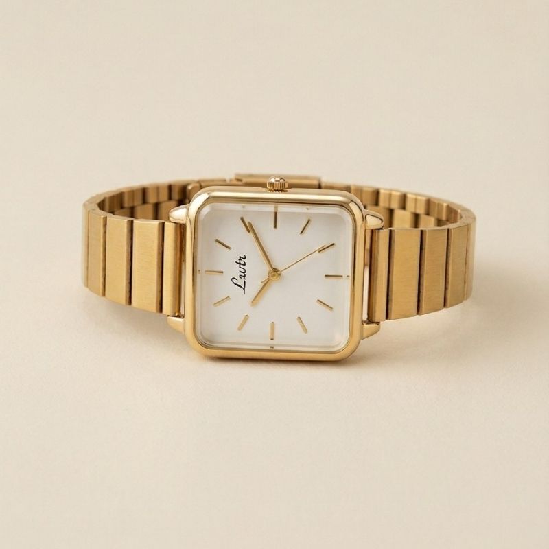 Lsotr Gold White Dial Quadro Pressed Women Watch