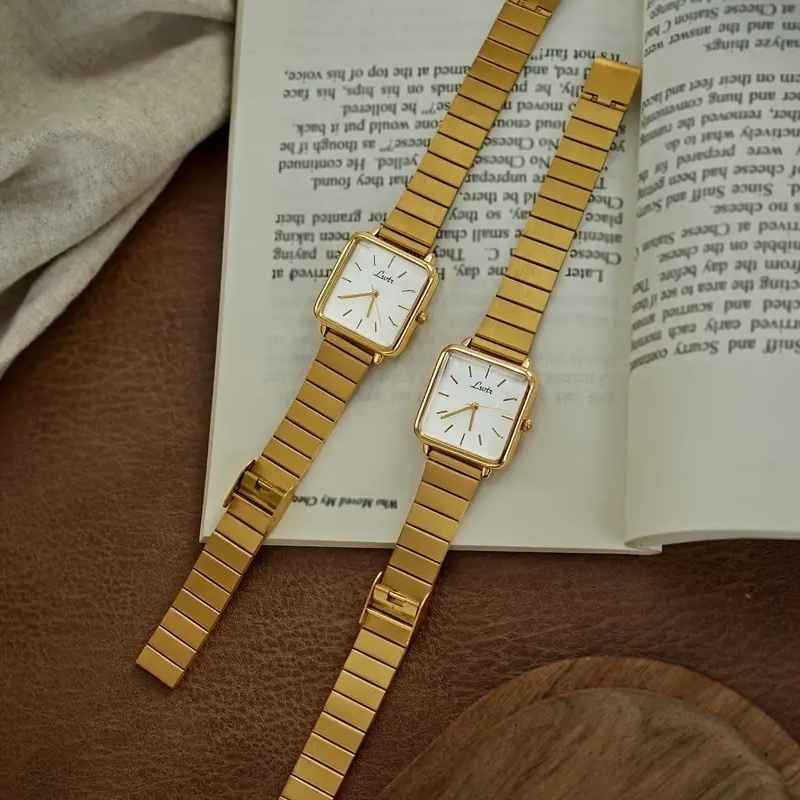 Lsotr Gold White Dial Quadro Pressed Women Watch
