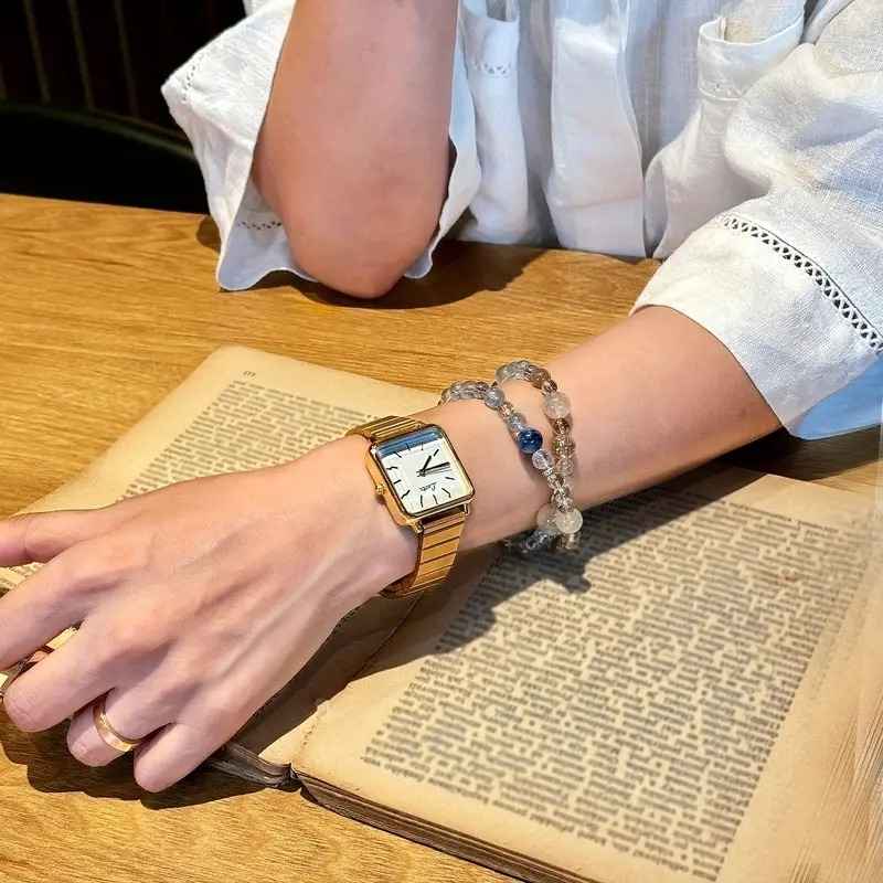 Lsotr Gold White Dial Quadro Pressed Women Watch