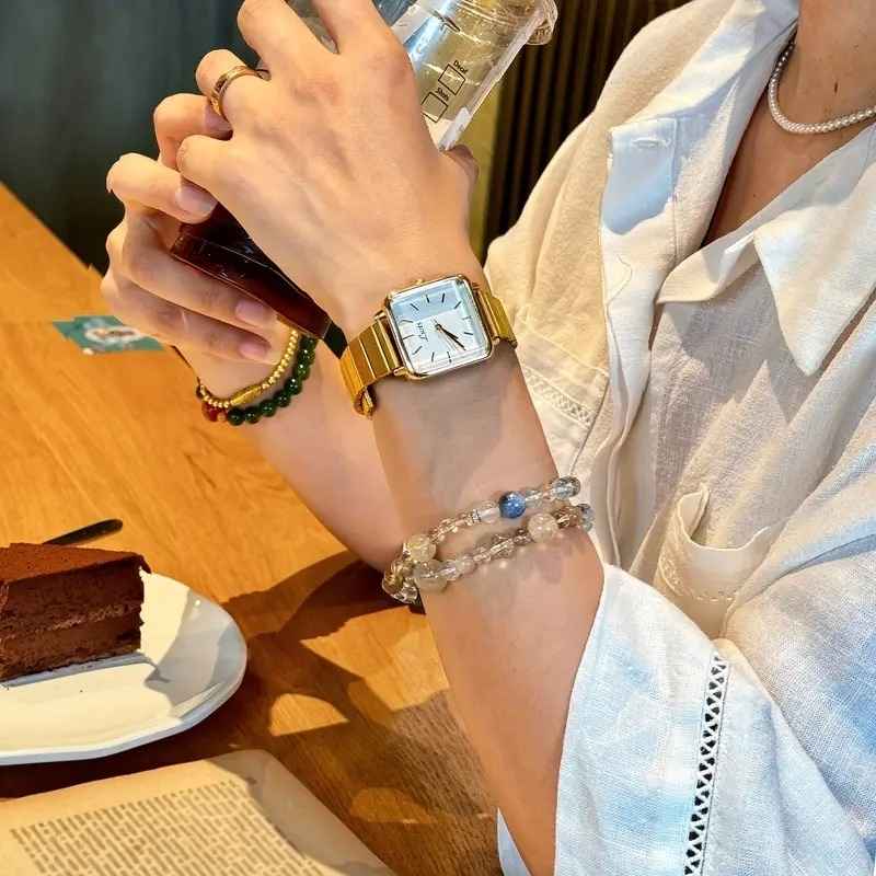 Lsotr Gold White Dial Quadro Pressed Women Watch
