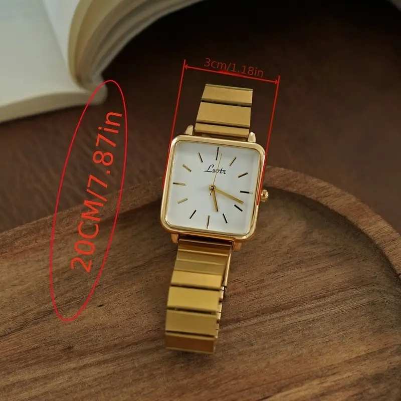 Lsotr Gold White Dial Quadro Pressed Women Watch