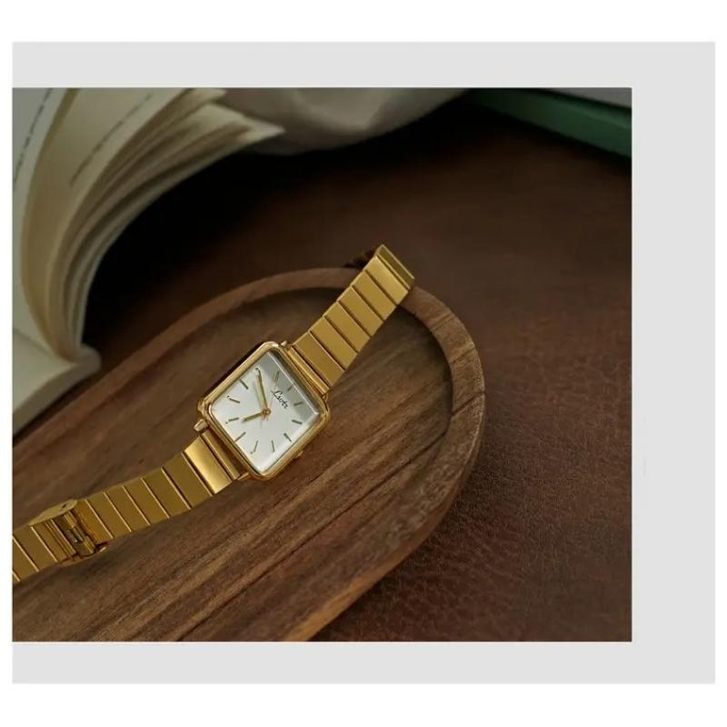 Lsotr Gold White Dial Quadro Pressed Women Watch