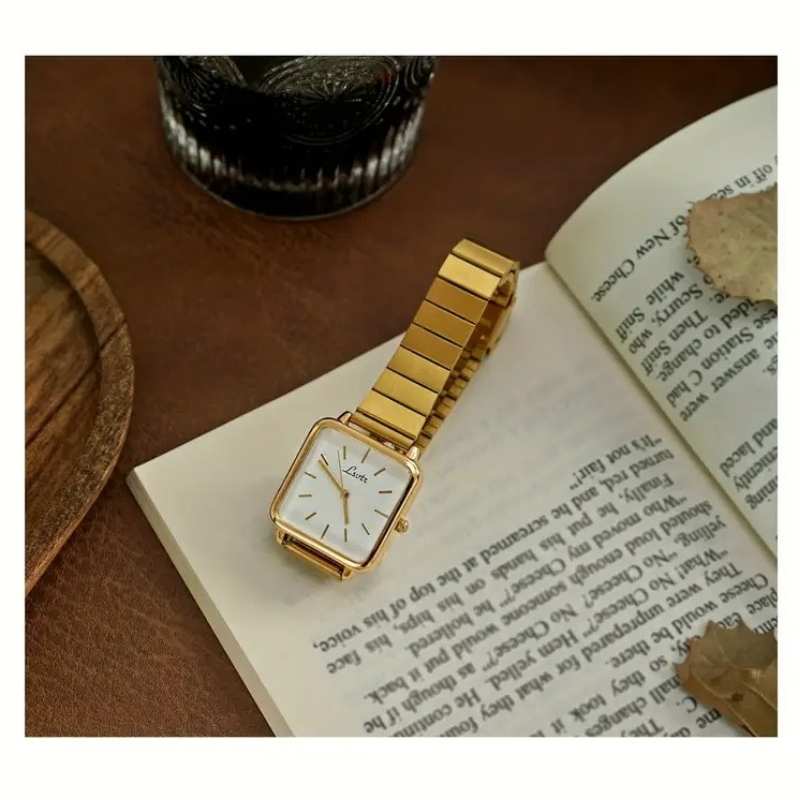 Lsotr Gold White Dial Quadro Pressed Women Watch