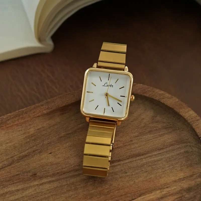 Lsotr Gold White Dial Quadro Pressed Women Watch