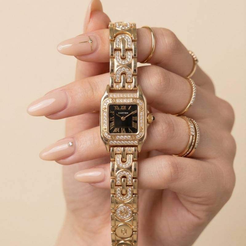 Cartier Sparkle Golden Black Dial Women Watch h