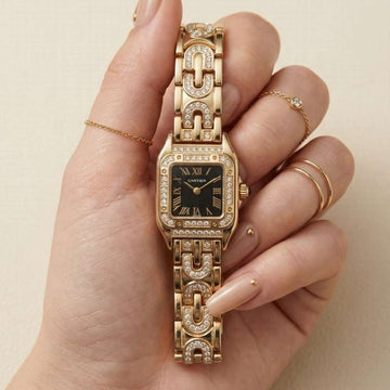Cartier Sparkle Golden Black Dial Women Watch h