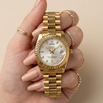 Rolex Day Date Golden-White Dial Women Watch