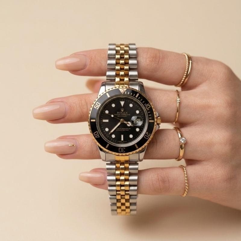 Rolex Submariner Two Tone-Black Dial Women Watch