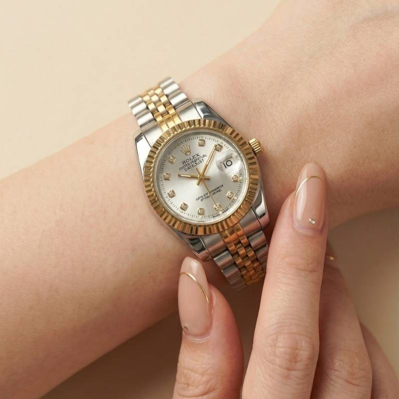 Rolex Two Tone White Datejust Women Watch