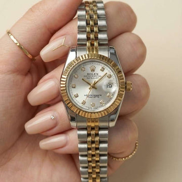 Rolex Two Tone White Datejust Women Watch