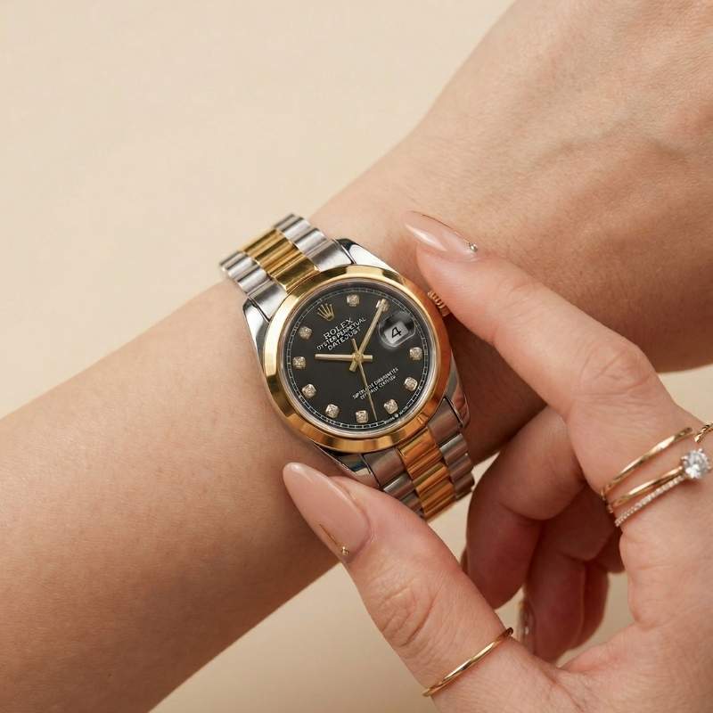 Rol-ex Black Pearl DateJust Women Watch - Plain Bezel